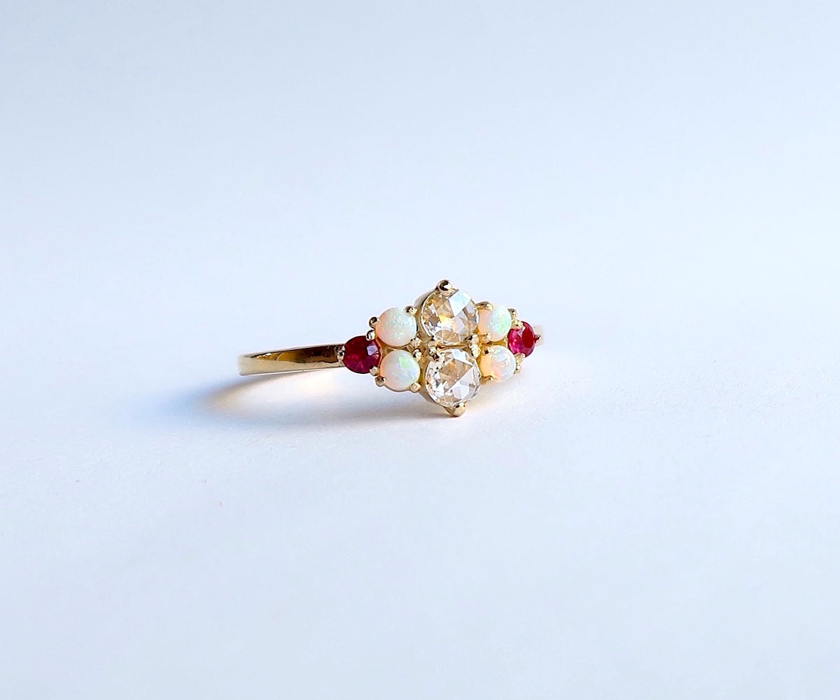 Rose Cut Diamond, Opal and Ruby Ring – nishi jewelry